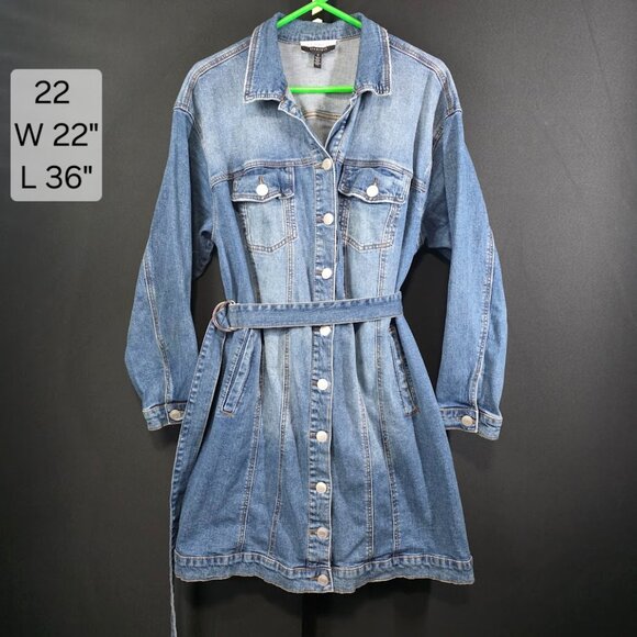 Eloquii Elements Denim Shirt Dress Womens Plus 22 Blue Belted Utility Jacket - Picture 1 of 5